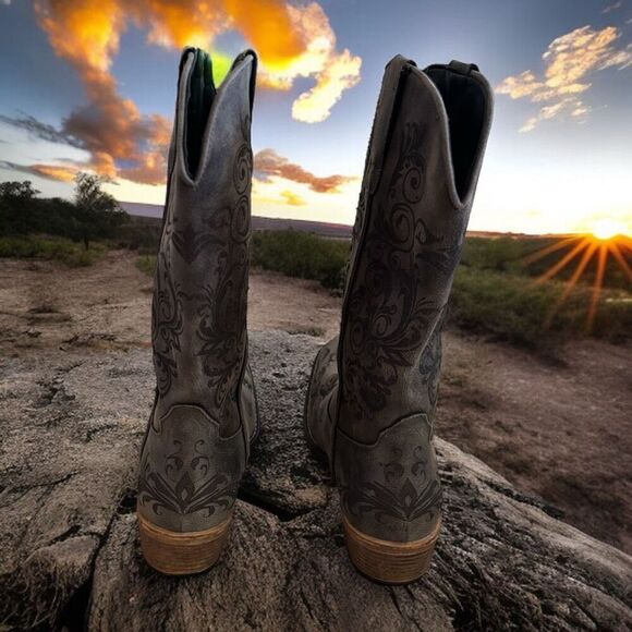 Roper Bailey Laser Square Toe Cowboy  Womens Black Casual Boots Size 8.5 - Picture 3 of 5